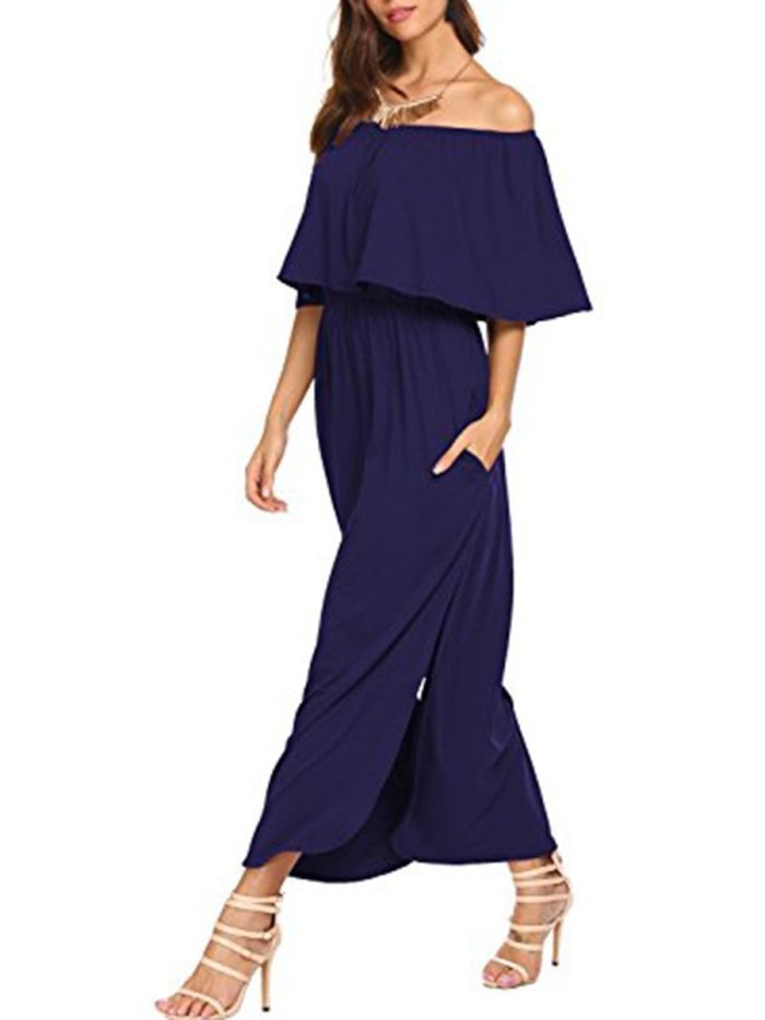 Off Shoulder  Plain Maxi Dress