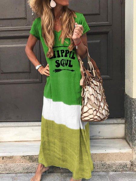 Color-Block Short Sleeve Dresses