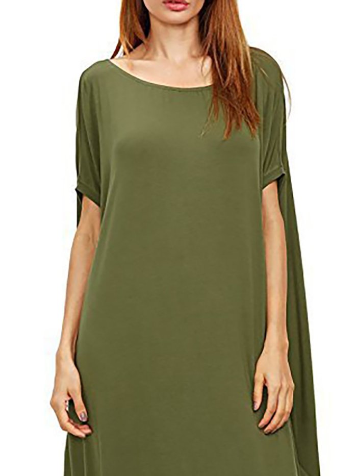 Black Short Sleeve Crew Neck Casual Dress