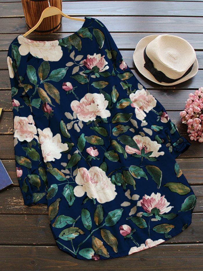 Shift Floral Long Sleeve Casual Dresses