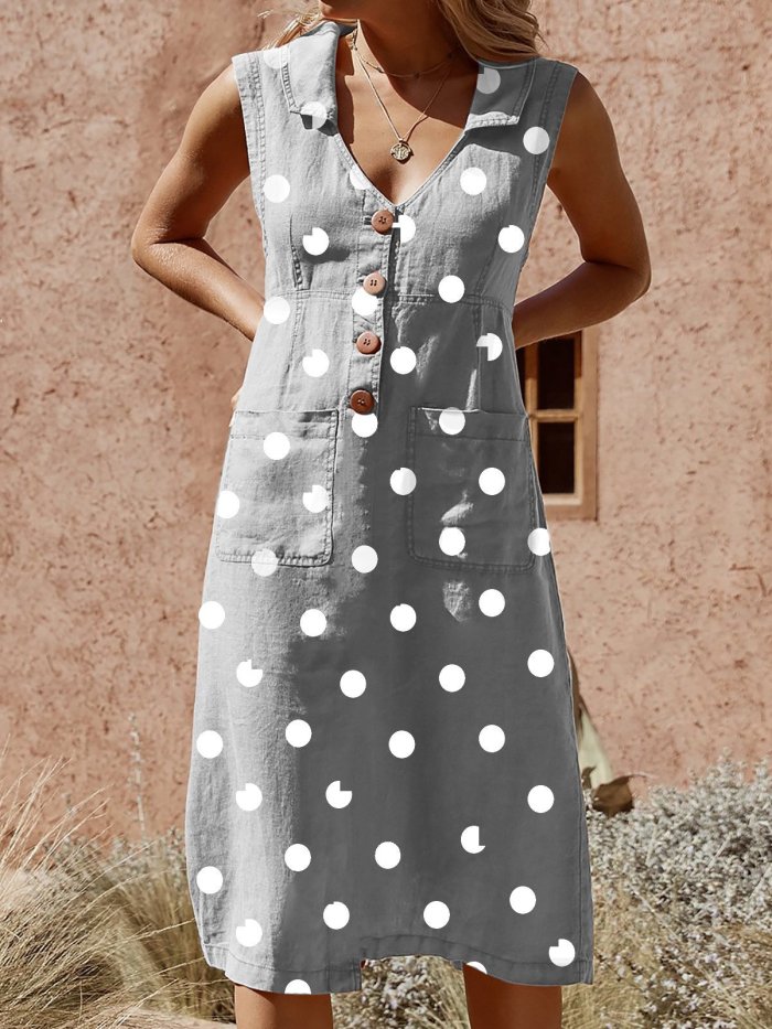 Elegant Buttoned Down Solid Pockets Plus Size Dress