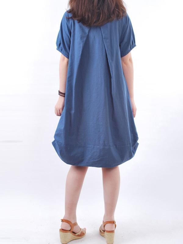 Women Short Sleeve Pockets Cocoon Casual Dress