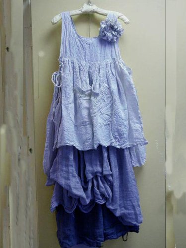 Square Neck Patchwork Casual Sleeveless Dresses