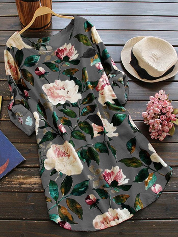 Shift Floral Long Sleeve Casual Dresses