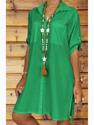 Turn-Down Collar Solid Half Sleeve Casual Dresses