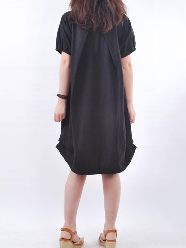 Women Short Sleeve Pockets Cocoon Casual Dress