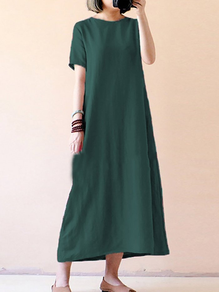 Shift Women Daily Linen Short Sleeve Casual Solid Casual Dress