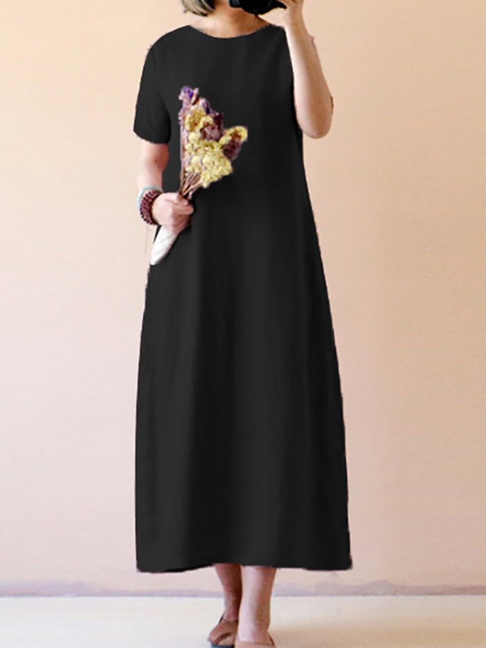 Shift Women Daily Linen Short Sleeve Casual Solid Casual Dress