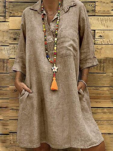 Half Sleeve Casual Linen Maxi Dresses