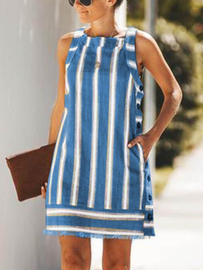 Striped U-Neck Vintage Casual Dresses