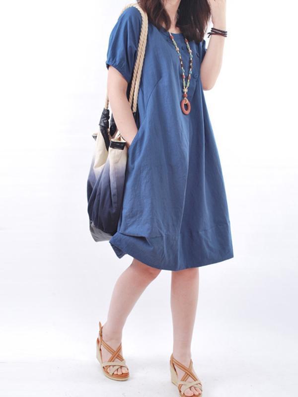 Women Short Sleeve Pockets Cocoon Casual Dress
