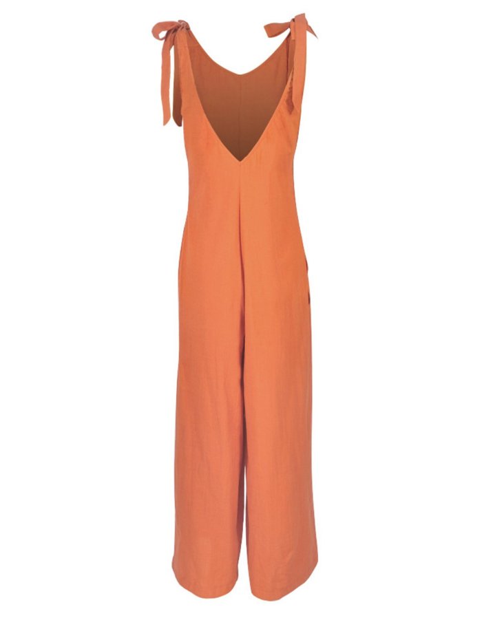 Beach Holiday Zipper Cotton Solid Sexy Jumpsuits