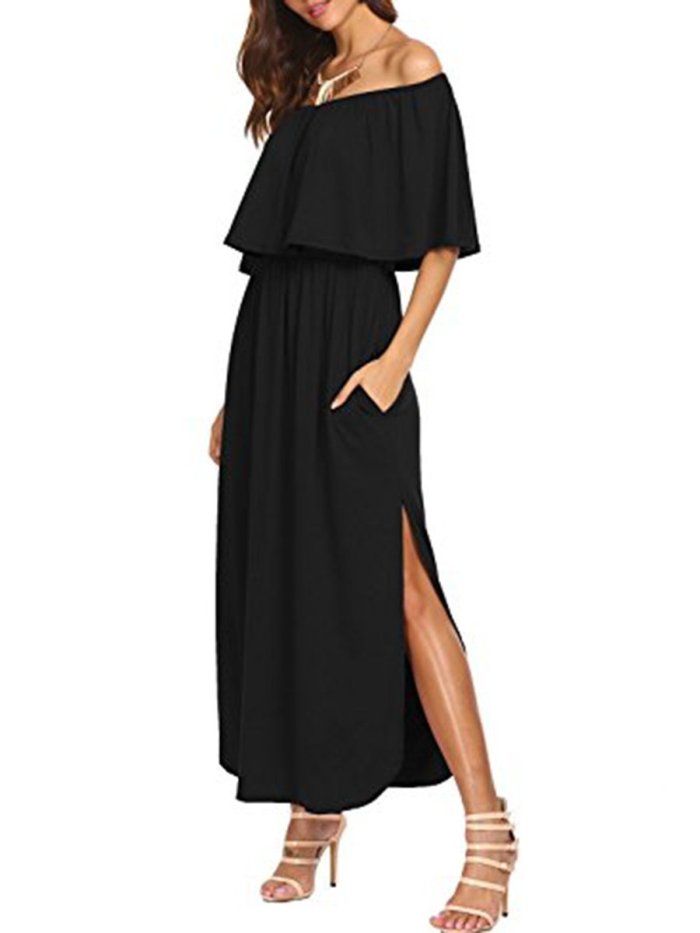 Off Shoulder  Plain Maxi Dress