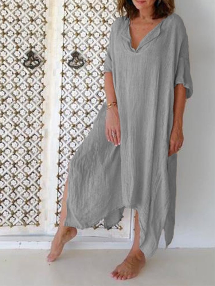 Casual Half Sleeve V Neck Solid Dresses