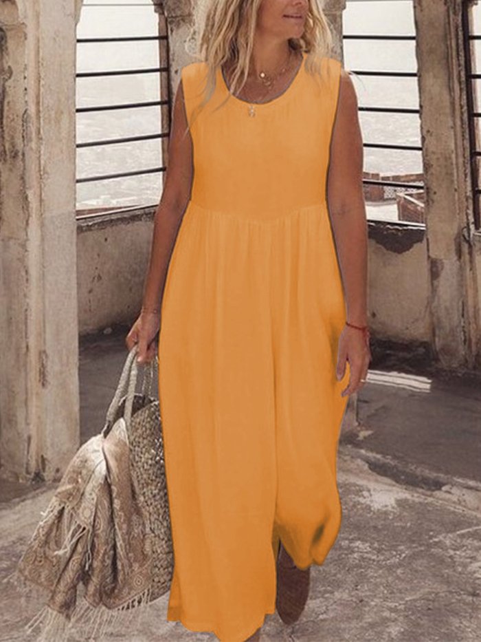 U-Neck Solid Casual Maxi Dresses