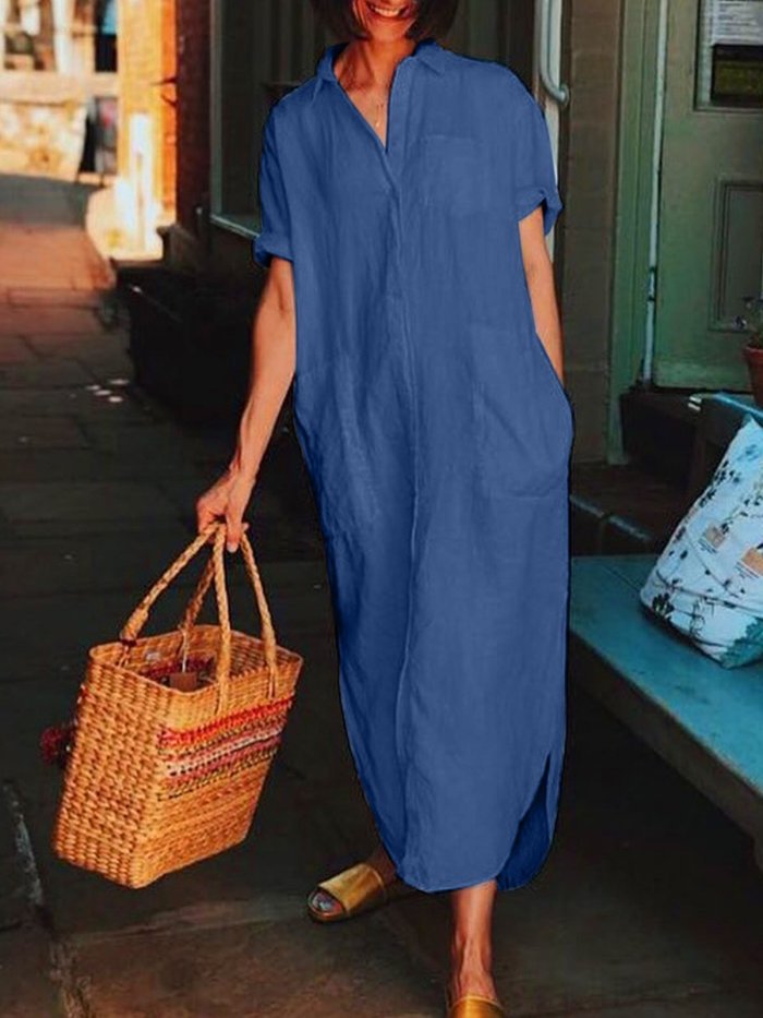 Plus Size short sleeve  V-neck  Elegant Casual  Midi  Dress