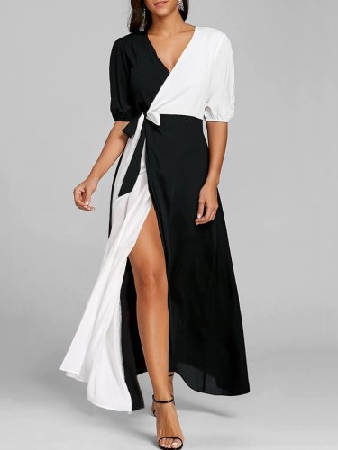 Surplice  Color Block Maxi Dress