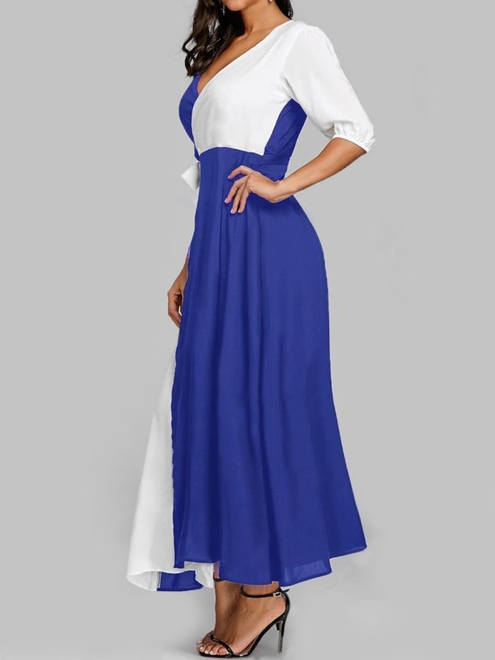 Surplice  Color Block Maxi Dress
