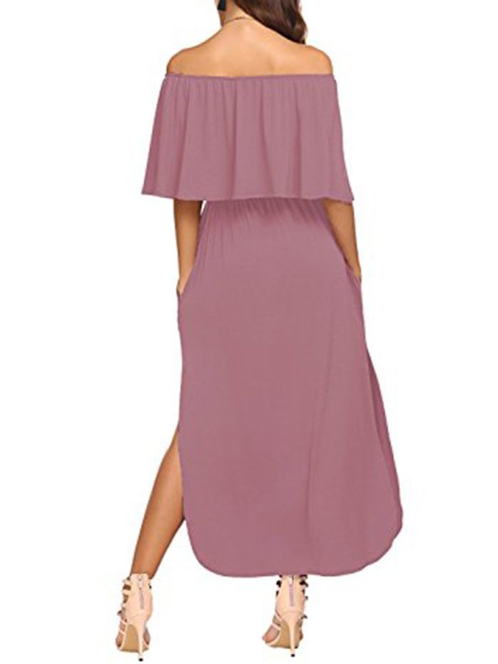 Off Shoulder  Plain Maxi Dress