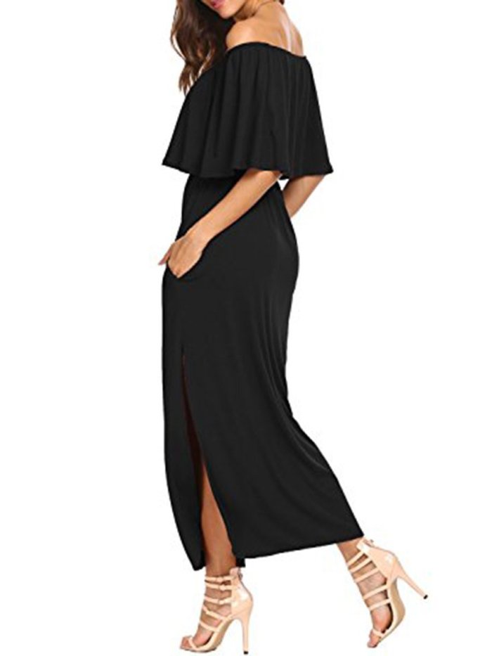 Off Shoulder  Plain Maxi Dress