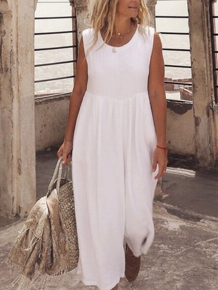 U-Neck Solid Casual Maxi Dresses