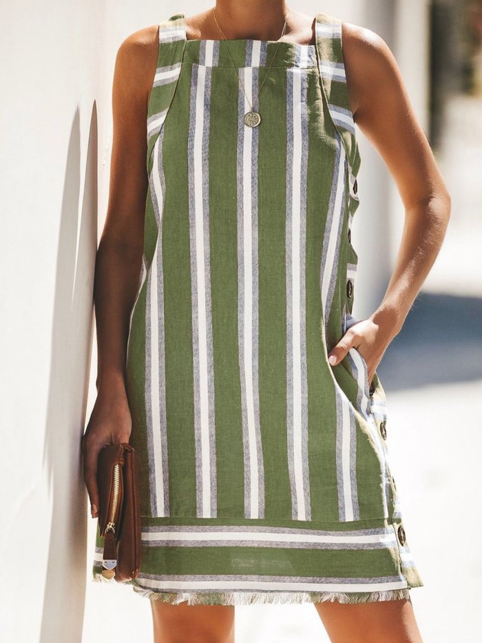 Striped U-Neck Vintage Casual Dresses