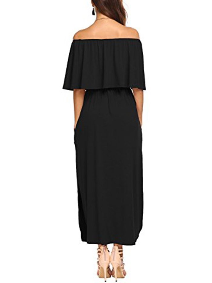 Off Shoulder  Plain Maxi Dress
