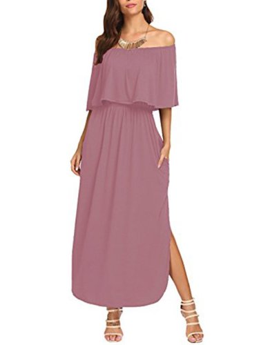 Off Shoulder  Plain Maxi Dress