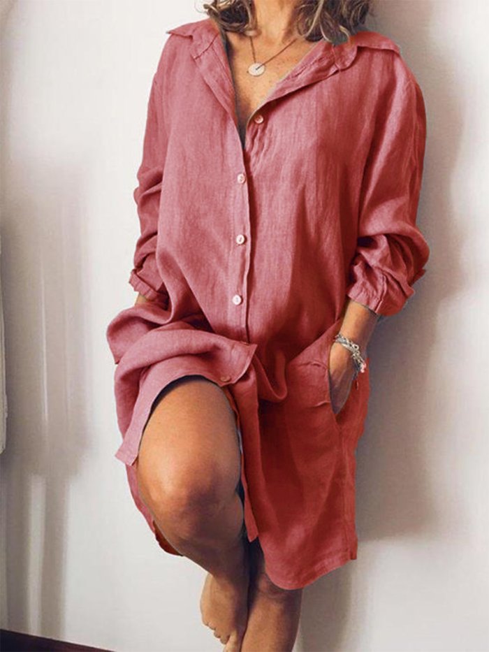 Casual V Neck Long Sleeve Solid Dresses