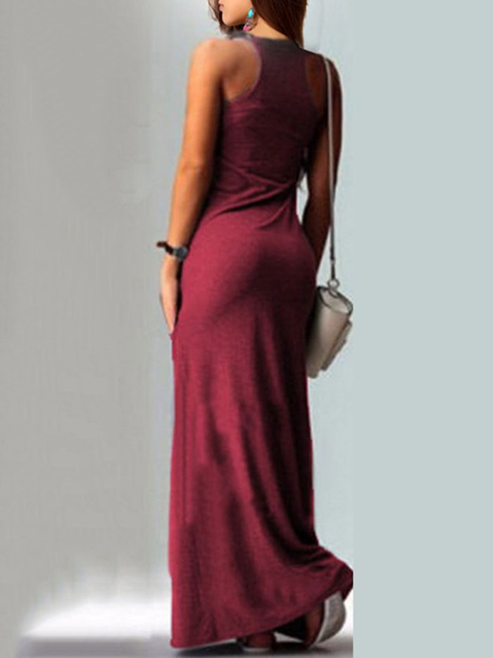 Casual A-line Cats Pockets Sleeveless Plus Size Maxi Dress