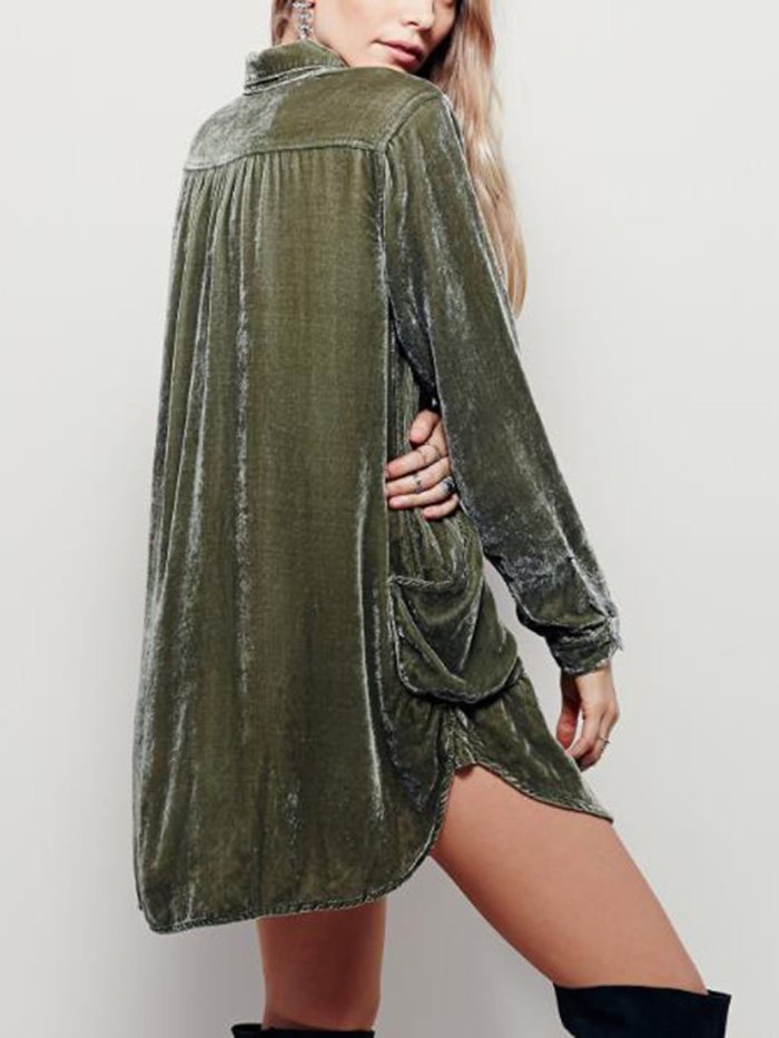 Solid Color V-neck Pocket Dress