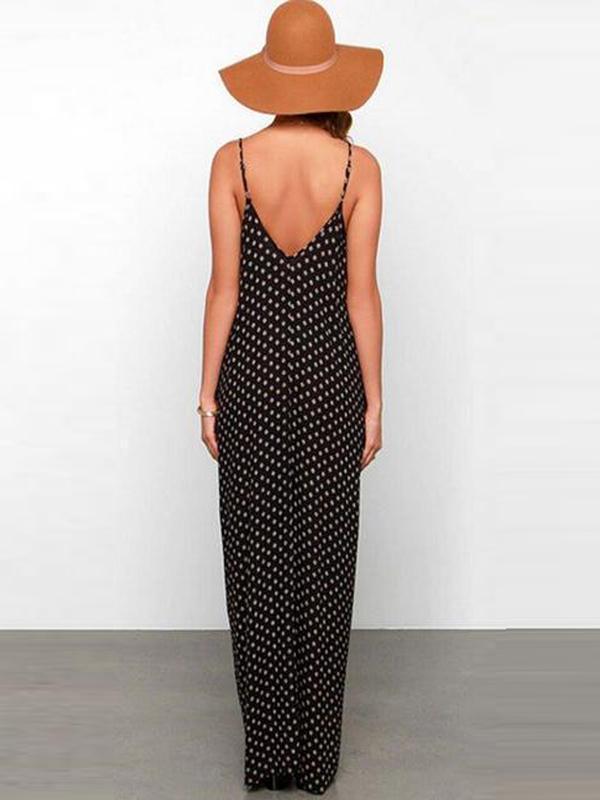 Chiffon Spaghetti Strap Backless Polka Dot Maxi Dresses