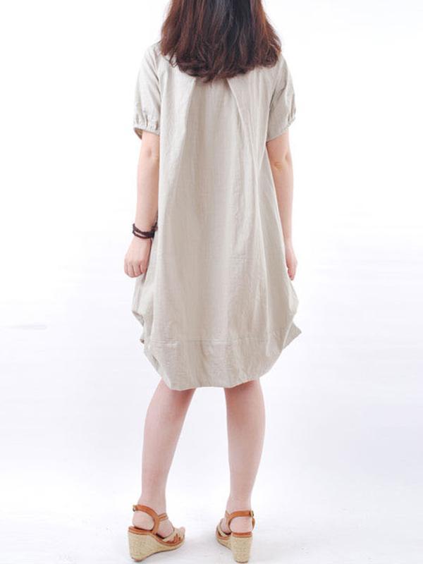 Women Short Sleeve Pockets Cocoon Casual Dress