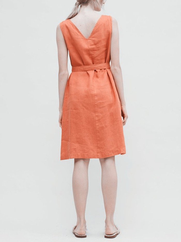V Neck  Shift Casual Pockets Dress