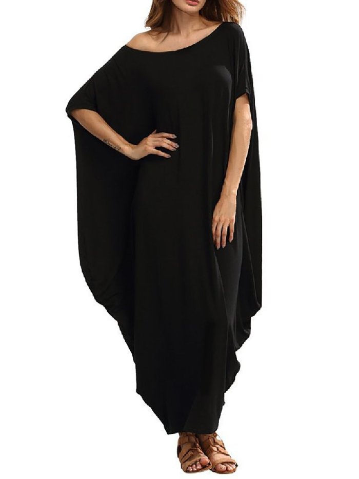 Black Short Sleeve Crew Neck Casual Dress