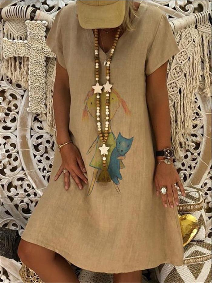 Short Sleeve Casual V Neck Dresses