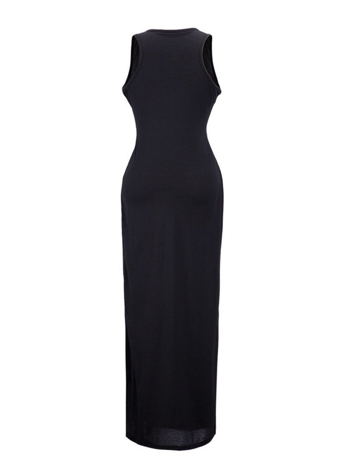 Casual A-line Cats Pockets Sleeveless Plus Size Maxi Dress