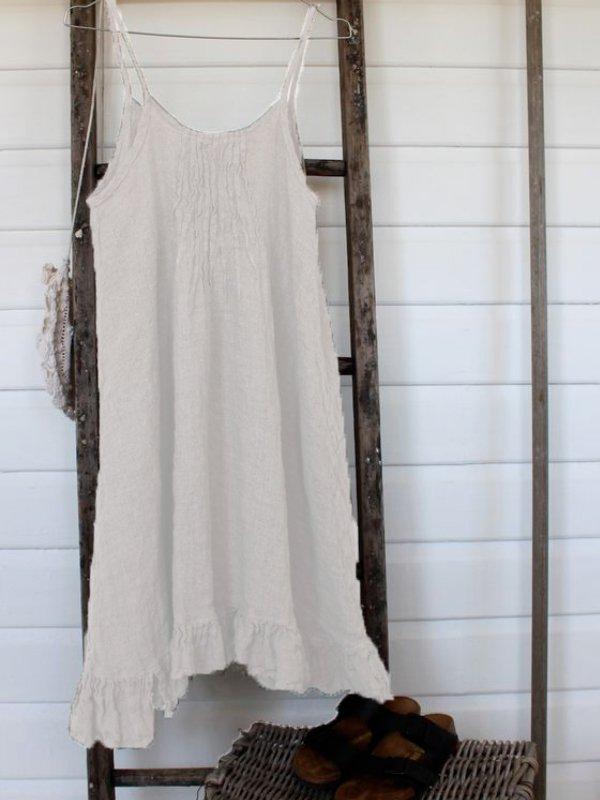Ruffled Spaghetti-Strap Crew Neck Dresses