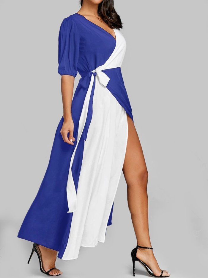 Surplice  Color Block Maxi Dress