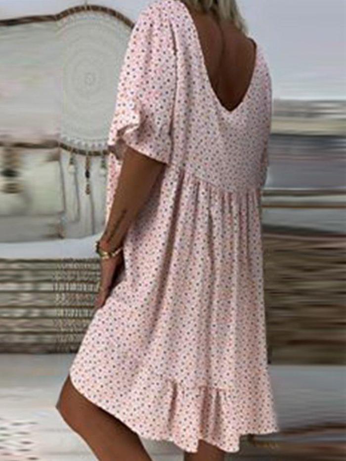 Vintage Short Sleeve V  Neck   Dresses