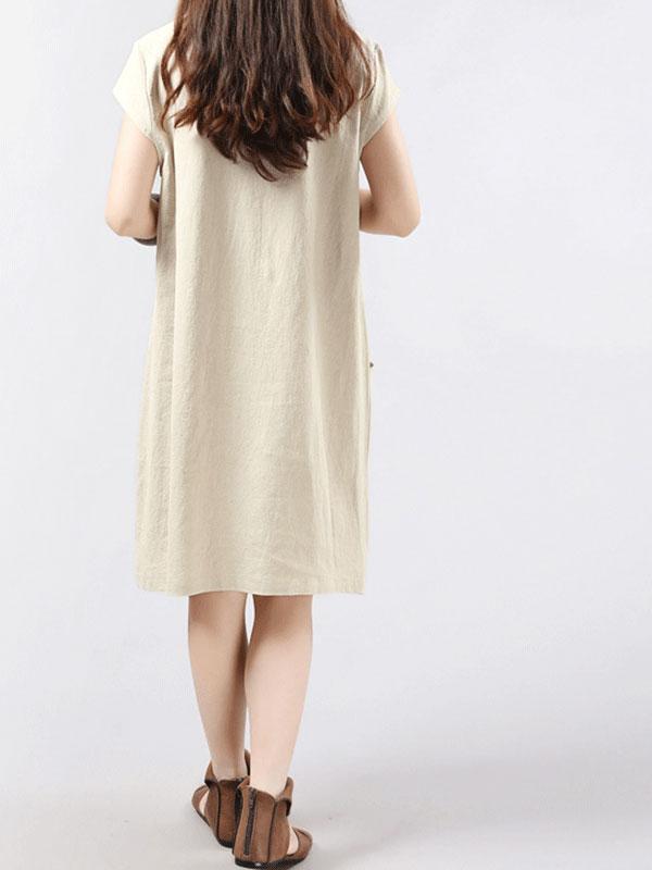 Unique Pocket A-Line Linen Dress