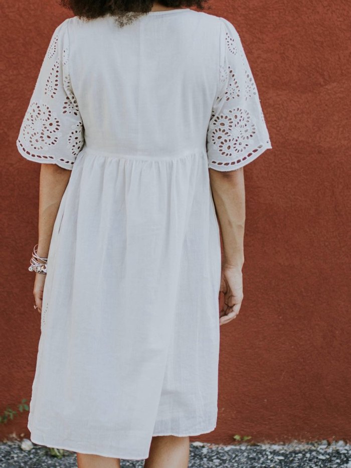 White Graphic Half Sleeve Dresses