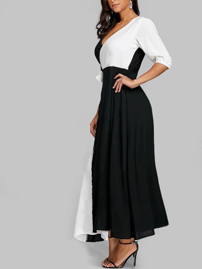 Surplice  Color Block Maxi Dress