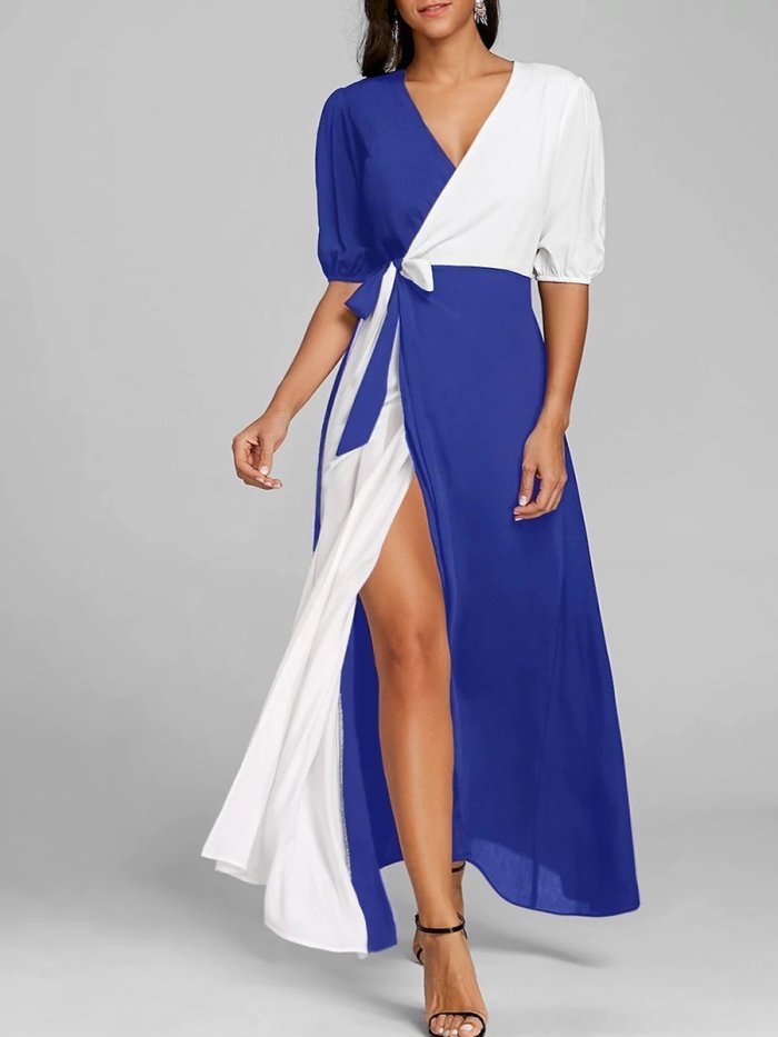 Surplice  Color Block Maxi Dress