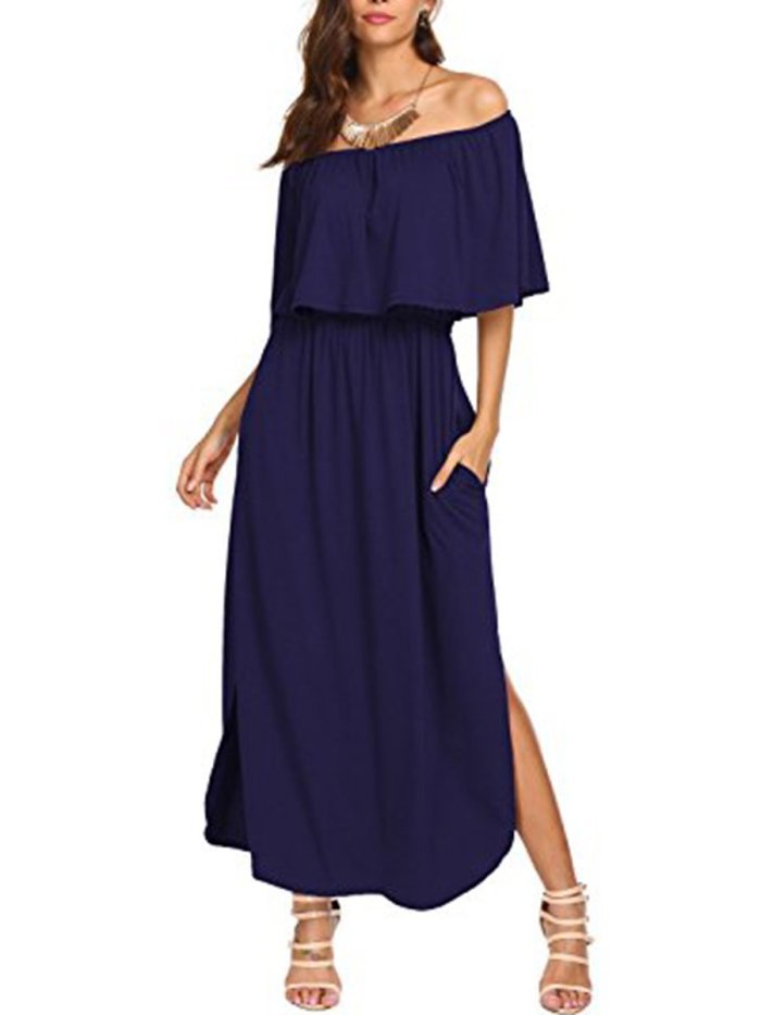 Off Shoulder  Plain Maxi Dress