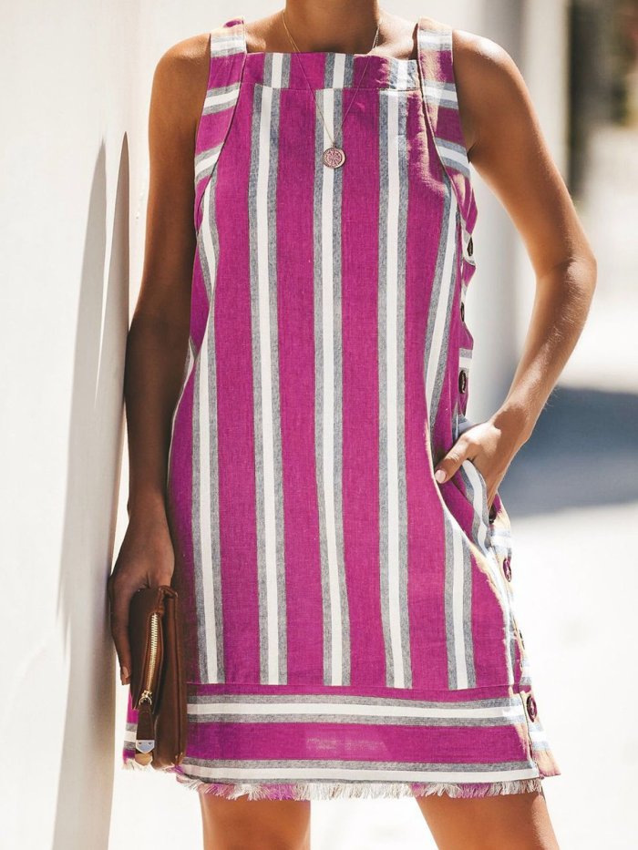 Striped U-Neck Vintage Casual Dresses