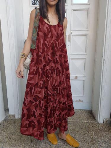 Cotton-Blend Casual Sleeveless Crew Neck Dresses