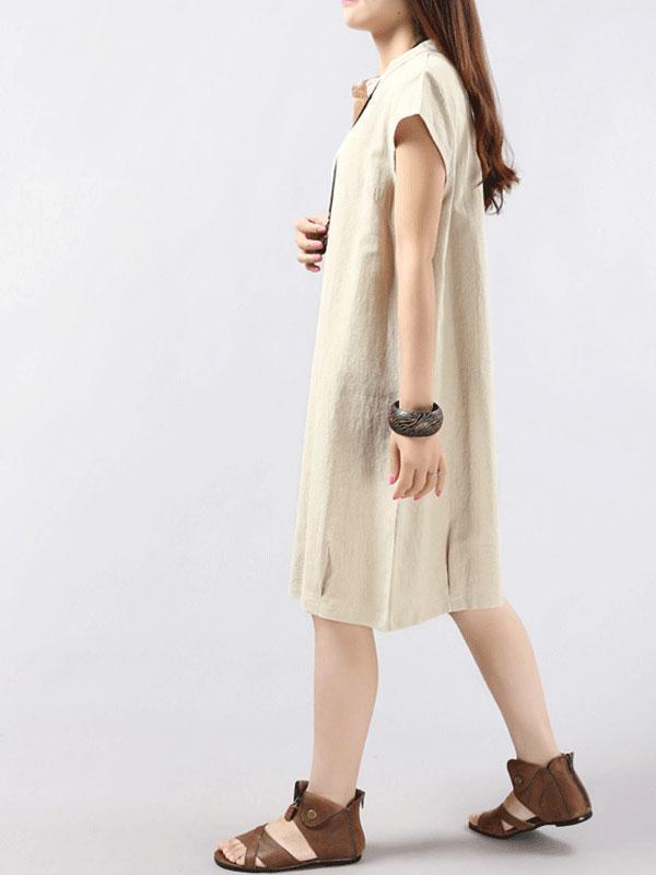 Unique Pocket A-Line Linen Dress