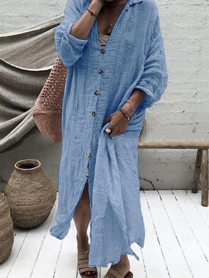 Buttoned Long Sleeve Dresses