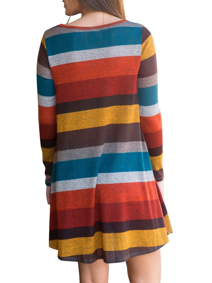 Casual Crew Neck Striped Cotton-blend Dress